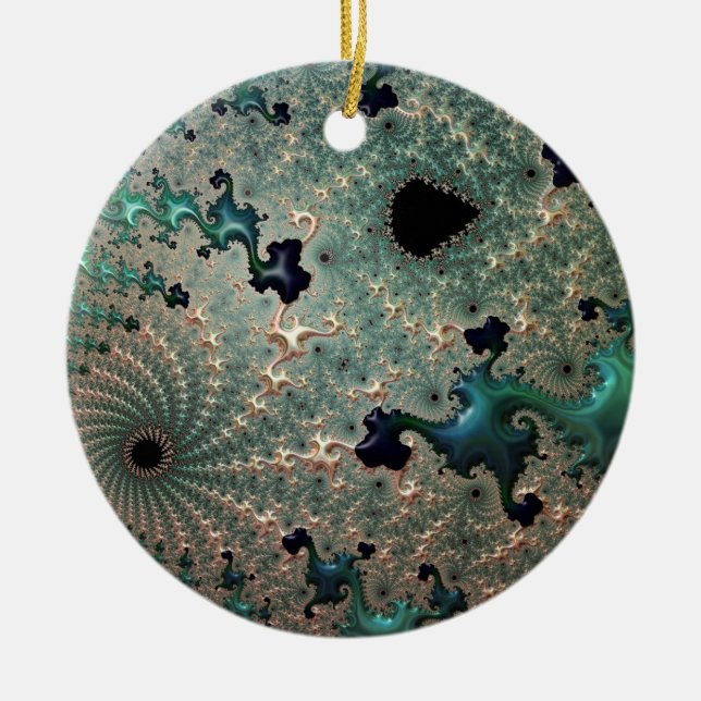 Emerald och Guld Mandelbrot Julgransprydnad Keramik (Framsidan)