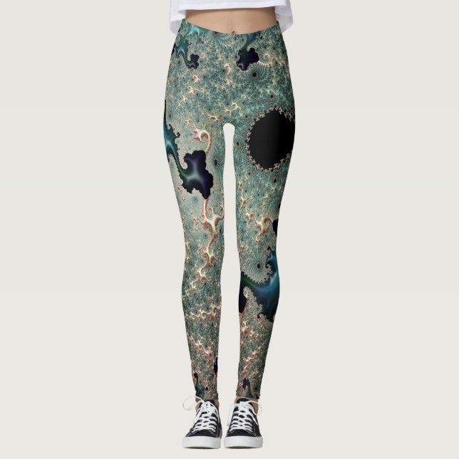 Emerald och Guld Mandelbrot Leggings (Framsida)