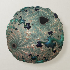 Emerald och Guld Mandelbrot Rund Kudde