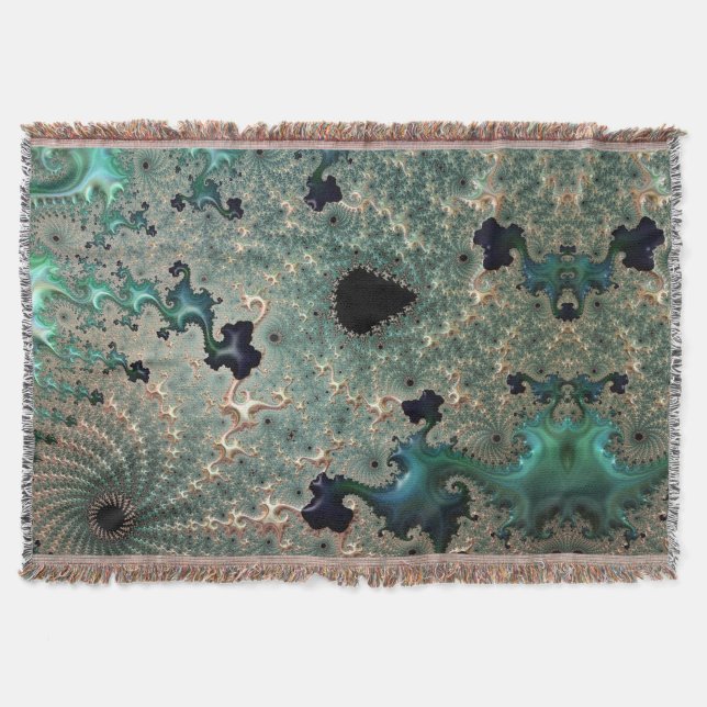 Emerald och Guld Mandelbrot Throw Blanket Filt (Framsidan)