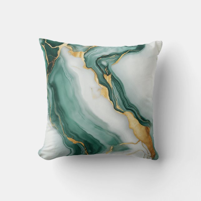 Emerald och Guld Marble Swirl Dekorativ kudde (Framsida)