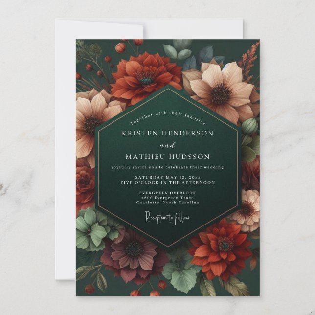 Emerald Opulent Bloom Wedding Inbjudningar (Framsida)