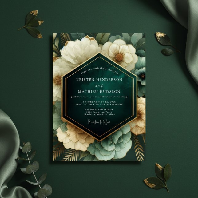 Emerald Opulent Bloom Wedding Inbjudningar (Skapare uppladdad)