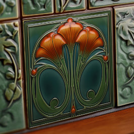 Emerald Orange Wall Decor Art nouveau Ceram Kakelplatta