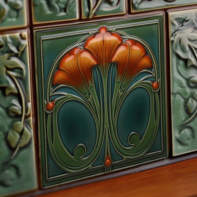 Emerald Orange Wall Decor Art nouveau Ceram Kakelplatta (Skapare uppladdad)