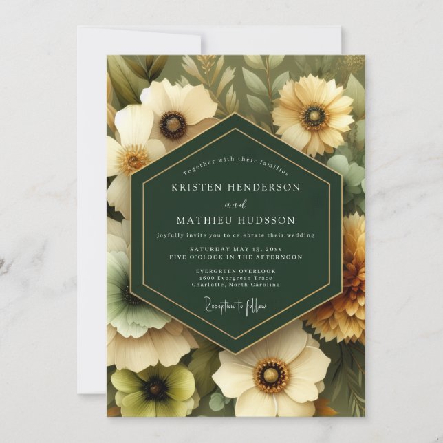 Emerald Painterly Bloom Wedding Inbjudningar (Framsida)