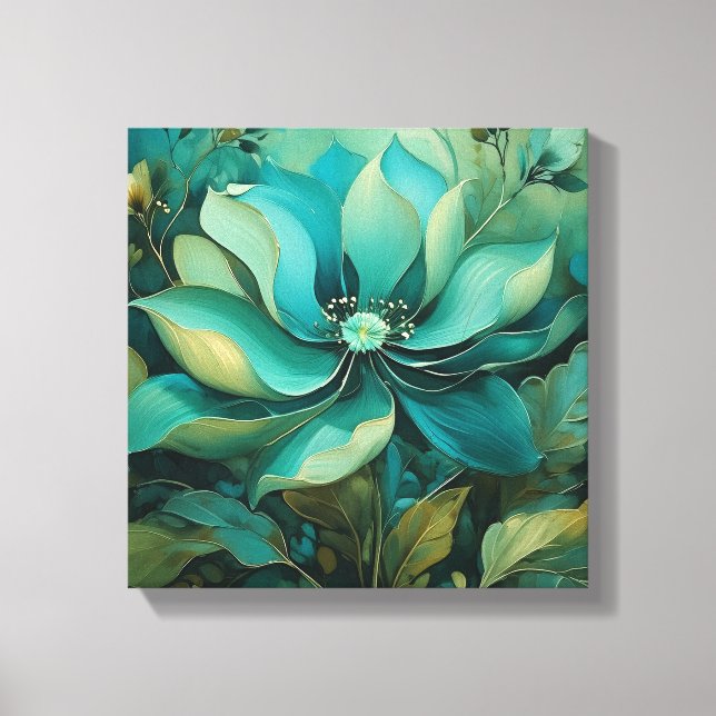 Emerald Petals: Boho Blommigt Serenity Canvastryck (Framsida)