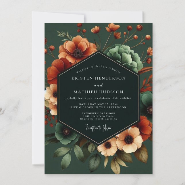 Emerald Poppy Noir Wedding Inbjudningar (Framsida)