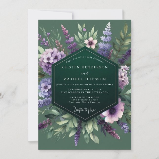 Emerald Purple Wildflower Wedding Inbjudningar (Framsida)