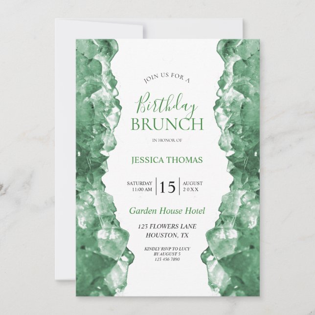 Emerald Quartz Födelsdagsbrunch Inbjudningar (Framsida)