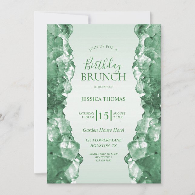 Emerald Quartz Födelsedagsbrunch Inbjudningar (Framsida)