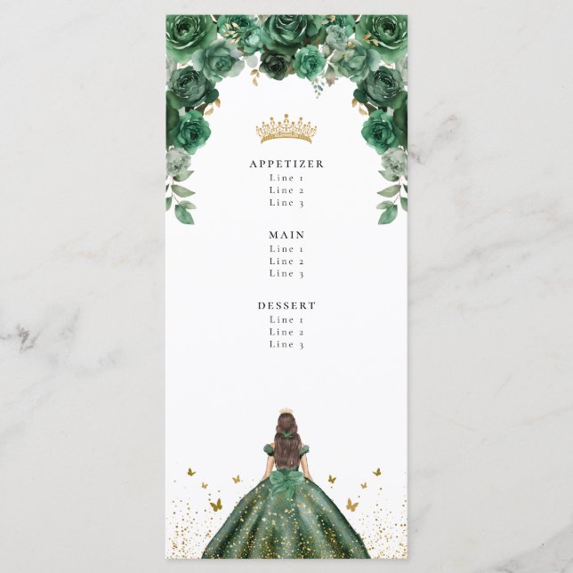 Emerald Quinceañera Blommigt Faux Foil Meny (Framsida)