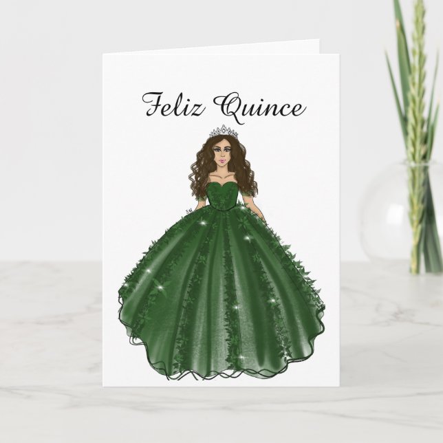 Emerald Quinceanera - Feliz Quince Birthday Card Kort (Framsida)