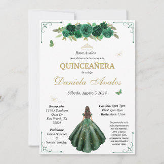 Emerald Quinceañera-inbjudan på spanska Inbjudningar