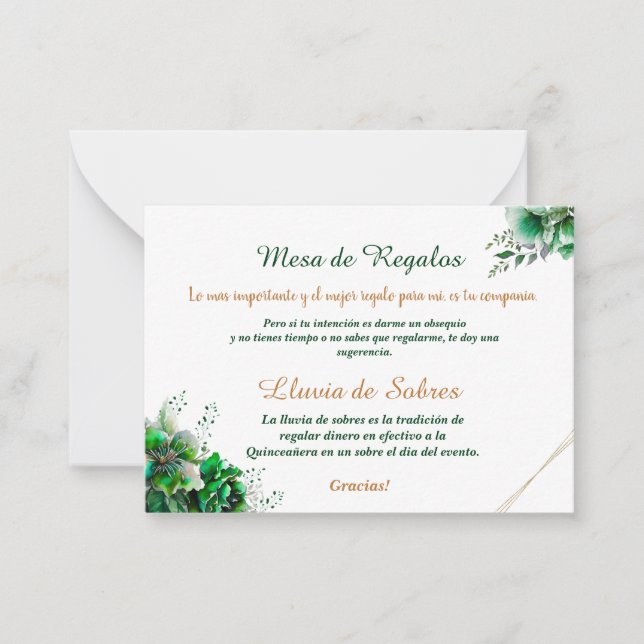 Emerald Quinceañera Lluvia de Sobres Anteckningskort (Framsida)