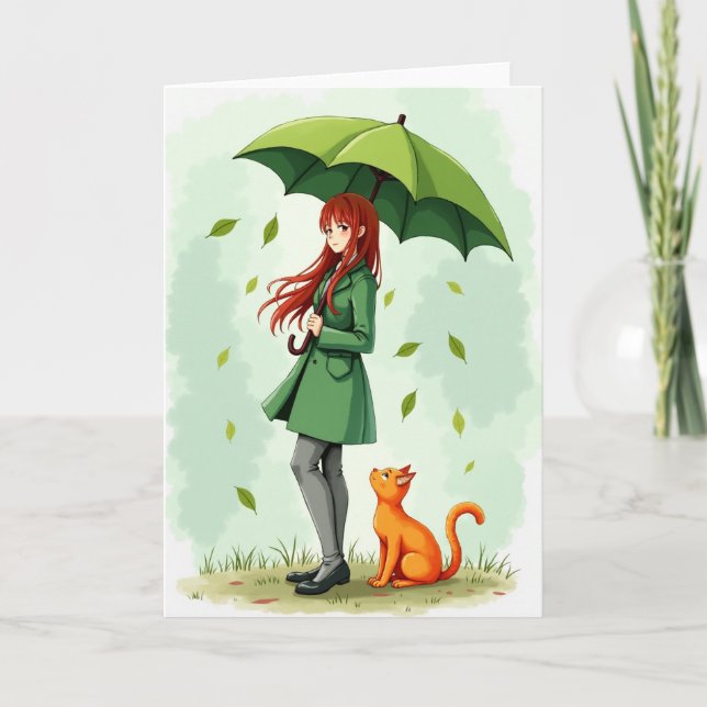 Emerald Rain Cat Companion Card Kort (Framsida)