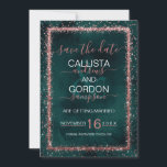 Emerald Ro Guld Sprinkled Confetti Bröllop Spara Datumet<br><div class="desc">Elegant, glamoröst och modernt bröllop spara datum-kort är perfekt för contemporary och snyggt. Den har en faux tryckt rosa ros guld med glatt glitter sprinklad konetti gräns ovanpå en grönt med en artsy emerald vattenfärgsbakgrund. Baksidan visningar samma glitter men sprinkled över hela sidan med vattenfärgsbakgrunden. Den här chicen, lyxen och...</div>