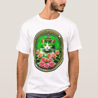 Emerald Rose Cat Medallion T Shirt