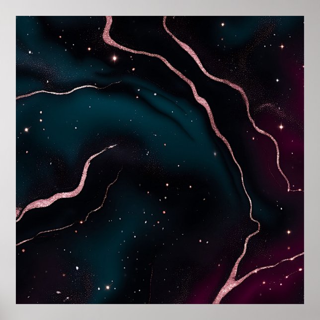 Emerald Rose Gold Galaxy Marble Pattern Poster (Framsidan)