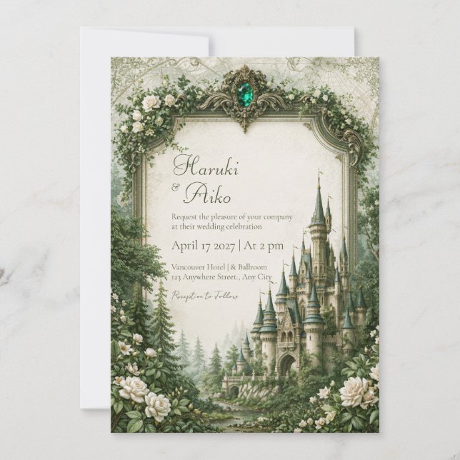 Emerald Rose Slott Bröllop Inbjudningar (Framsida)