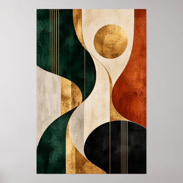 Emerald Rost Gold Geometrisk Cirkel Abstrakt Vägg  Poster (Framsidan)
