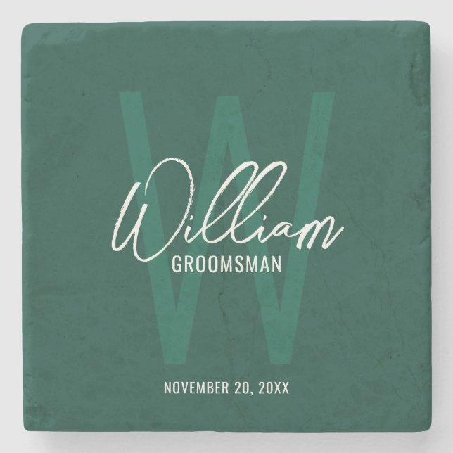 Emerald Rreen Script Personlig Groomsmans Namn Stenunderlägg (Framsidan)