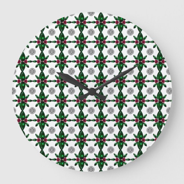 Emerald Ruby Diamond Gemstone Art Red Grönt Stor Klocka (Framsida)