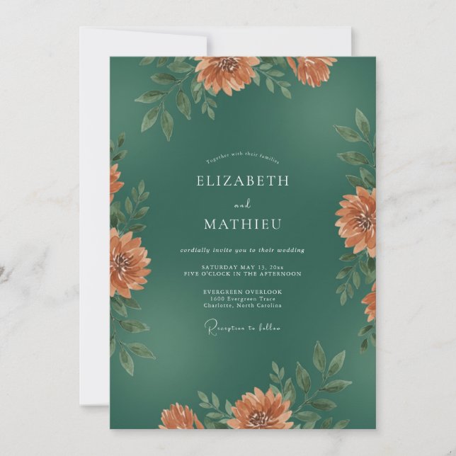 Emerald Rust Lövverk Eukalyptus Bröllop Inbjudningar (Framsida)