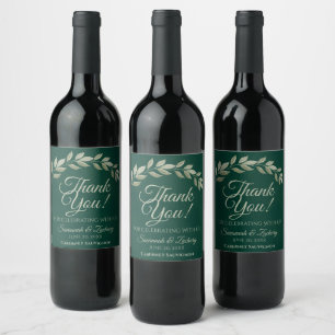 Emerald & Sage Löv Rustic Bröllop Tack Vinflaska Etikett