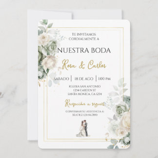 Emerald sage Spanish Wedding Invitation Inbjudningar