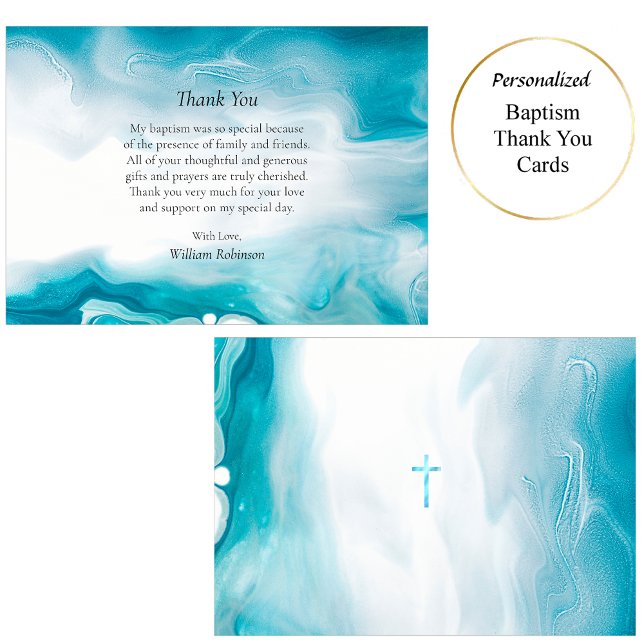 Emerald Sea Blue Orthodox Christian Baptism Tack Kort (Skapare uppladdad)