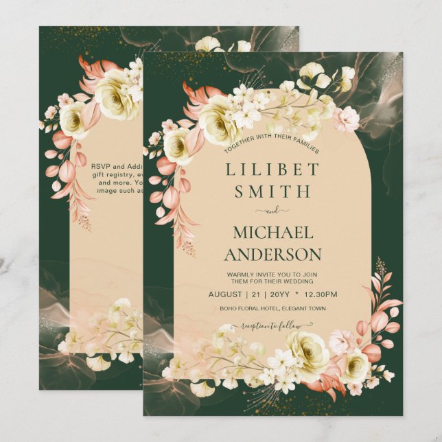 Emerald Season Coral Grönt Blommigt Bröllop (Fram/baksida)