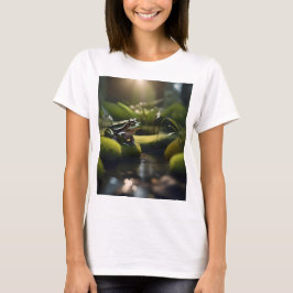 Emerald Serenity: A Grönt Frog by the River, T Shirt