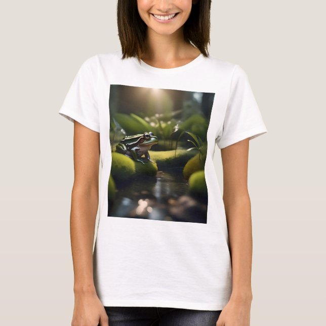 Emerald Serenity: A Grönt Frog by the River, T Shirt (Framsida)