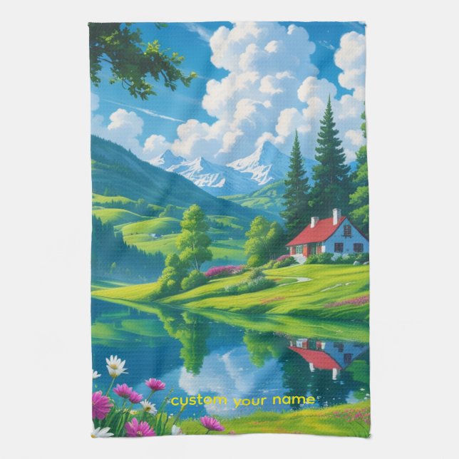 Emerald Serenity – Lakeside Apron Kökshandduk (Vertikal)