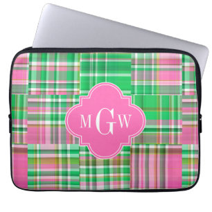 Emerald Shock rosa Preppy Patchwork Madras Monogra Laptop Fodral