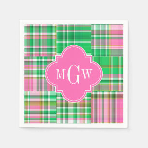 Emerald Shock rosa Preppy Patchwork Madras Monogra Pappersservett