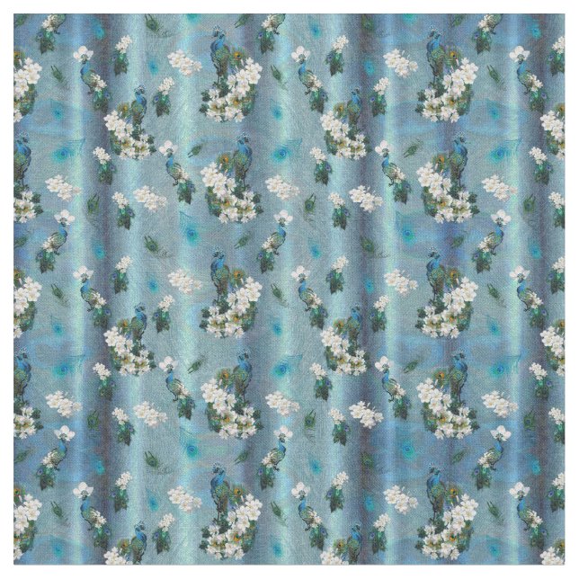 Emerald Silke Peacock Feathers som kör utskrift Tyg (Närbild)