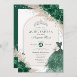Emerald Silver Boho Ro Princess Quinceañera Inbjudningar
