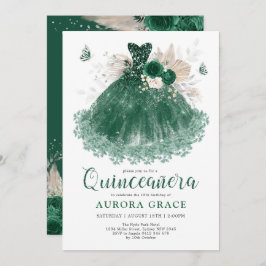 Emerald Silver Flower Quinceañera Mis Quince Anos Inbjudningar