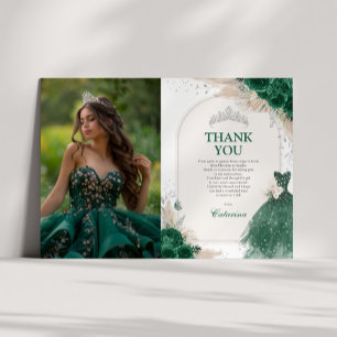Emerald Silver Quinceanera Photo Tackto You Card Inbjudningar