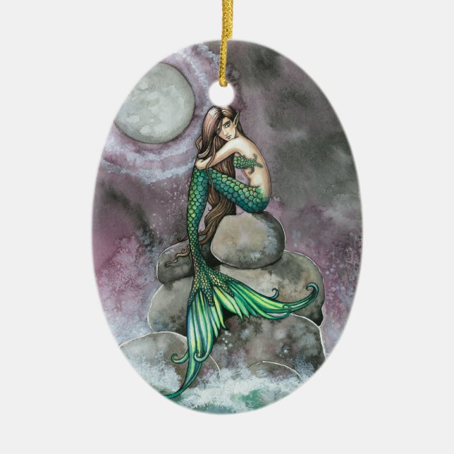 Emerald Sjöjungfru Fantasy Art Ornament (Framsidan)