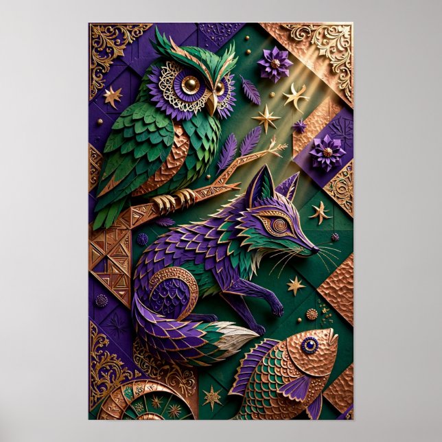 Emerald Skogsandar - 3D Violett Koppar Poster (Framsidan)