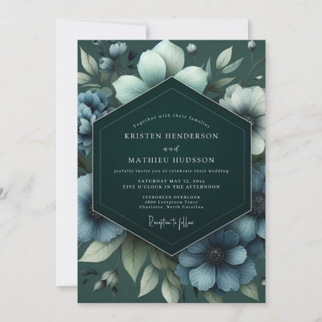 Emerald Slate Bloom Wedding Inbjudningar (Framsida)