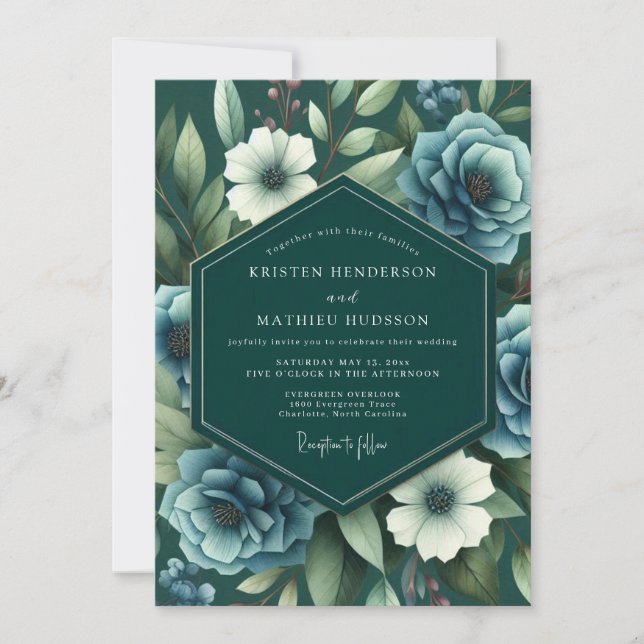 Emerald Slate Nocturne Bröllop Inbjudningar (Framsida)