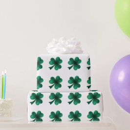 Emerald Sparkles Shamrock Klöver grönt vit Presentpapper