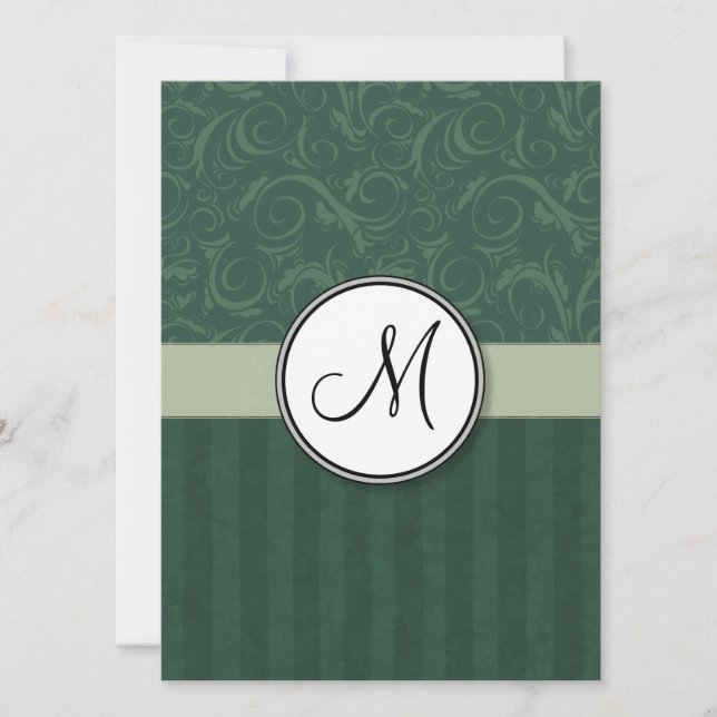 Emerald Teal Blommigt Wisps & Rand med Monogram Inbjudningar (Framsida)