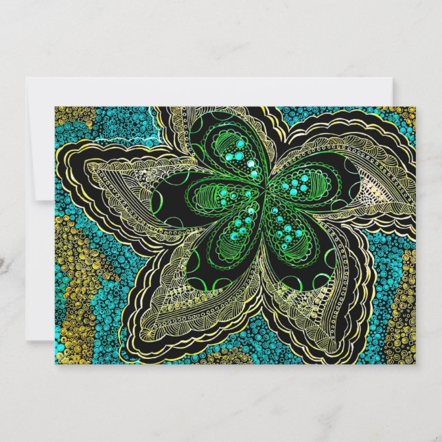 Emerald Teal Mandala Flower Flat Holiday Card Julkort (Framsida)