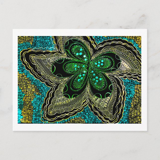 Emerald Teal Mandala Flower Postcard Vykort (Framsida)