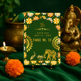 emerald Traditional hindu motifs bröllop-sittplats Bordsnummer